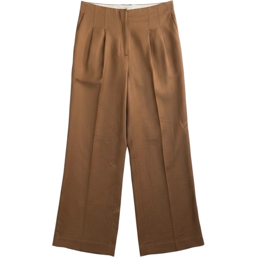 The Wide Leg Camel Brown High Rise Pleated‎ Trousers Sz 6 Cotton Stretch Career
